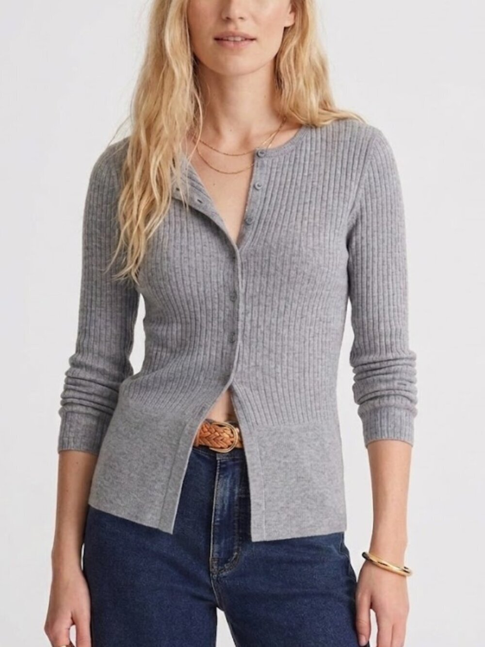 Madewell Textural Relaxed Easy Fit Cutaway Crewneck Cardigan Gray Size M NWT